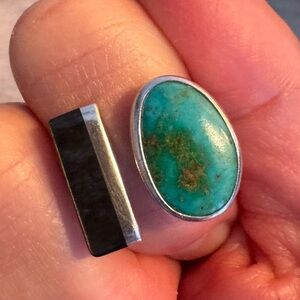 Navajo Royston turquoise & abalone inlay adjustable sterling silver ring